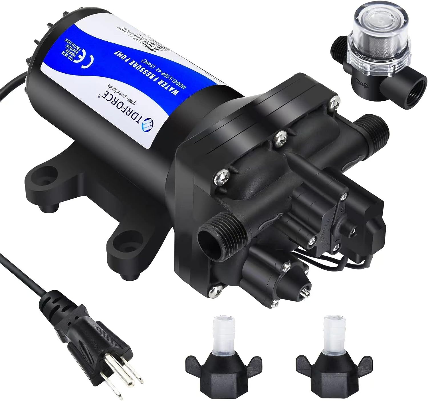 TDRFORCE Fresh Water Pump 5.5GPM Pressure Increase Booster Pump 75 PSI Transfer Pump 110V Self Priming on Demand Water Pump Diaphragm Pump Washdown Pump for Boats Inline Water Pump for Garden Hose…