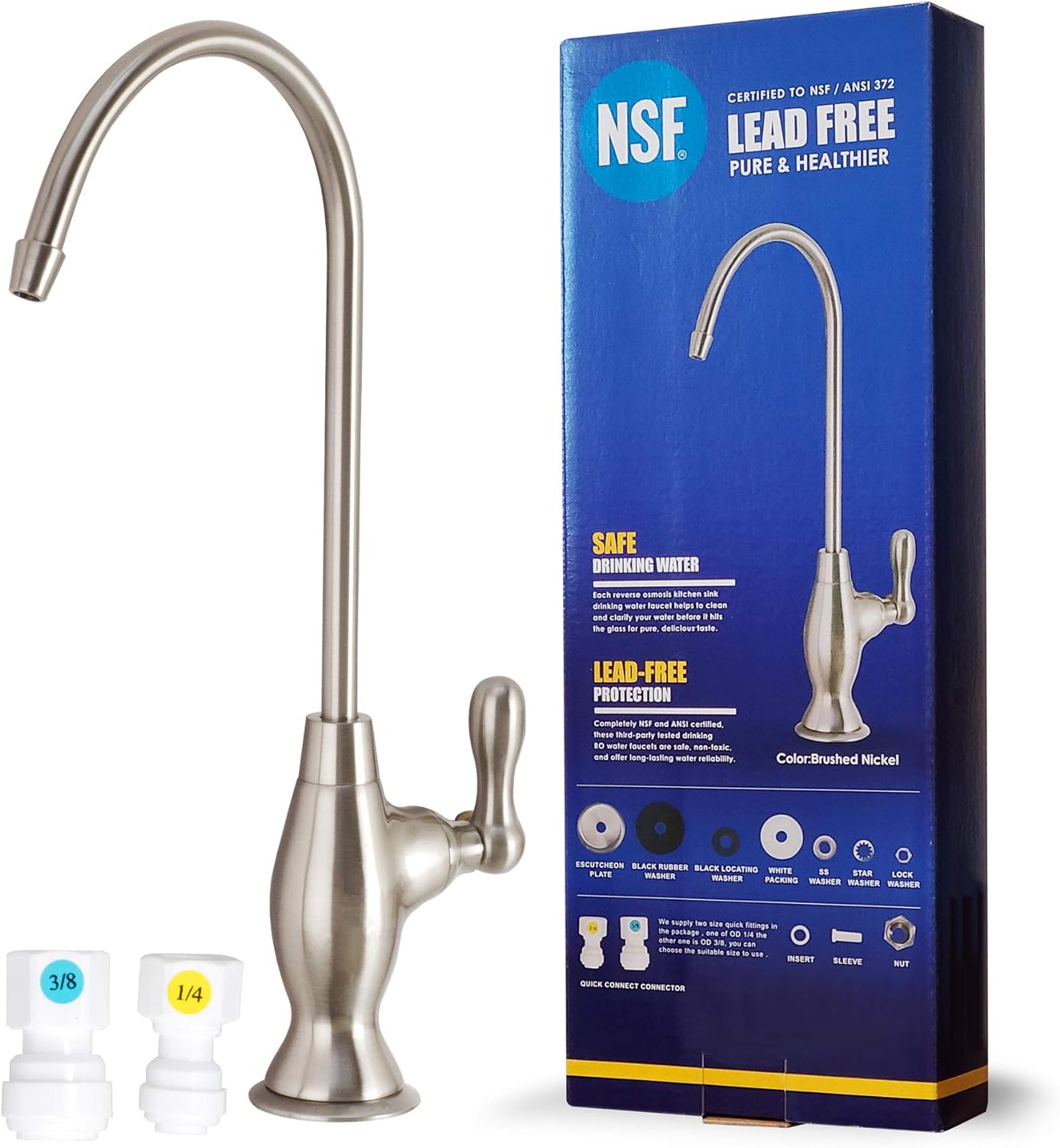 NSF Certification Lead-Free Water Filtration Reverse Osmosis Faucet (Brushed Nickel) Advanced RO Tap for Drinking, Kitchen Sink Cooking, Cleaning | Safe, Healthier