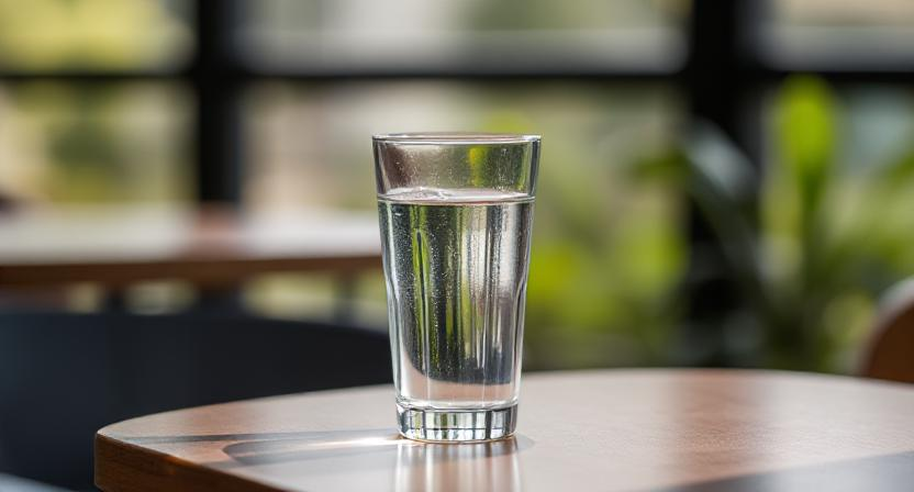 a glass of water on a table