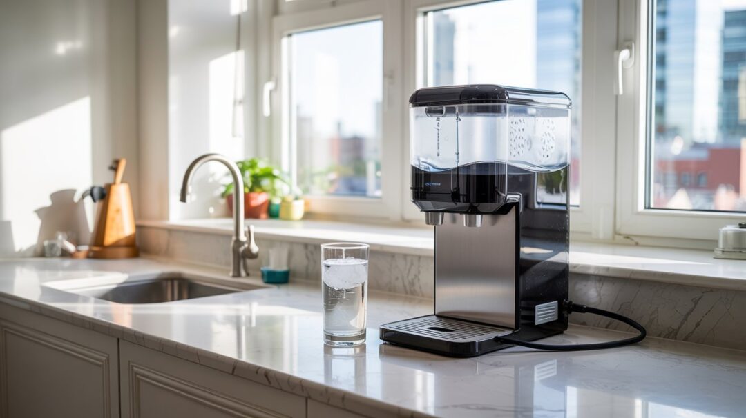 Installing a Reverse Osmosis Water Filter in an Apartment an image on a countertop ro water system in an apartment kitchen near a window