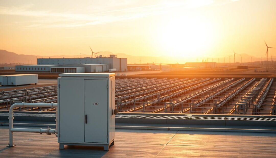 A minimalist factory landscape under a warm, golden-hour sky. In the foreground, a compact, self-contained water production unit with clean, modern lines. Tubes and valves suggest a high-efficiency water extraction process. In the middle ground, rows of similar units arranged in a modular, scalable layout. The background features low-profile warehouses and renewable energy infrastructure, hinting at a sustainable, cost-effective water solution integrated into the larger industrial ecosystem. The overall scene conveys a sense of innovation, efficiency, and environmental consciousness. A minimalist factory landscape under a warm, golden-hour sky. In the foreground, a compact, self-contained water production unit with clean, modern lines. Tubes and valves suggest a high-efficiency water extraction process. In the middle ground, rows of similar units arranged in a modular, scalable layout. The background features low-profile warehouses and renewable energy infrastructure, hinting at a sustainable, cost-effective water solution integrated into the larger industrial ecosystem. The overall scene conveys a sense of innovation, efficiency, and environmental consciousness.
