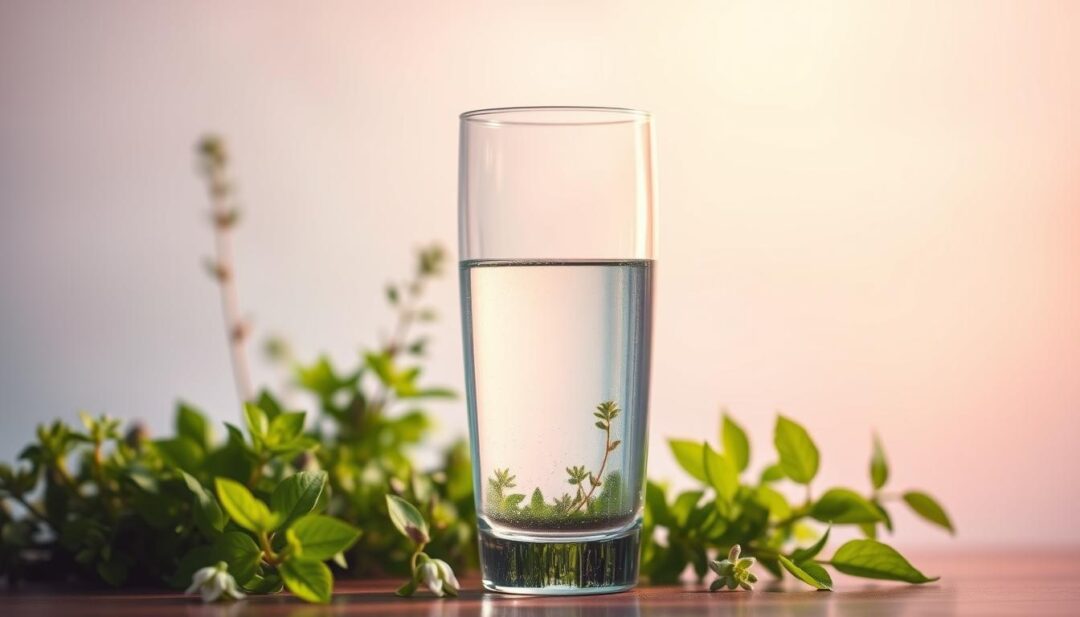 A vibrant and captivating image of the health benefits of alkaline water. In the foreground, a transparent glass filled with crystal-clear alkaline water, gently reflecting the light. The middle ground showcases lush, verdant plants and herbs, symbolizing the natural purity and rejuvenating properties of this type of water. In the background, a soft, pastel-hued gradient creates a serene, calming atmosphere, emphasizing the wellness and lifestyle improvements associated with alkaline hydration. The lighting is warm and diffused, creating a gentle, almost ethereal glow that highlights the clarity and vitality of the water. The overall composition conveys a sense of balance, harmony, and the profound benefits of incorporating alkaline water into one's daily routine. A vibrant and captivating image of the health benefits of alkaline water. In the foreground, a transparent glass filled with crystal-clear alkaline water, gently reflecting the light. The middle ground showcases lush, verdant plants and herbs, symbolizing the natural purity and rejuvenating properties of this type of water. In the background, a soft, pastel-hued gradient creates a serene, calming atmosphere, emphasizing the wellness and lifestyle improvements associated with alkaline hydration. The lighting is warm and diffused, creating a gentle, almost ethereal glow that highlights the clarity and vitality of the water. The overall composition conveys a sense of balance, harmony, and the profound benefits of incorporating alkaline water into one's daily routine.