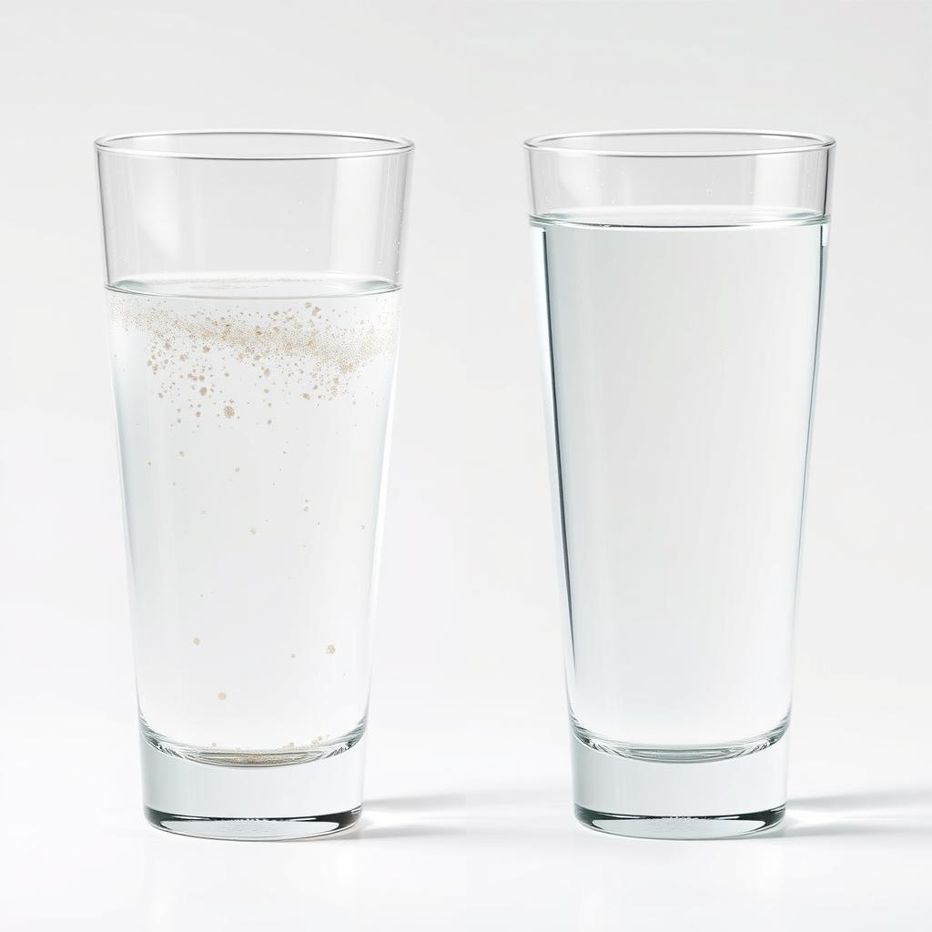 Before and after comparison of water filtered by AQUA CREST AP110 Whole House Water Filter Before and after comparison of water filtered by AQUA CREST AP110 Whole House Water Filter