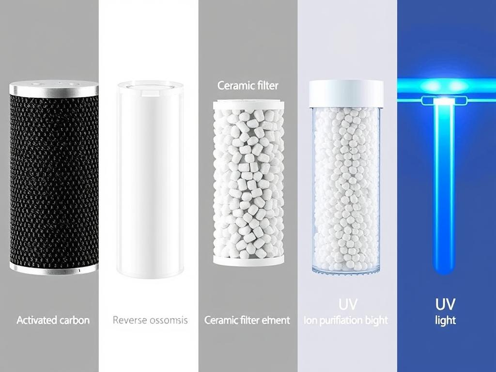 Different water filter technologies shown side by side Different water filter technologies shown side by side