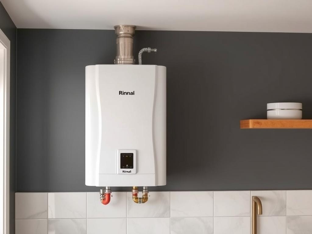 Rinnai RE Series non-condensing tankless water heater installed in a home Rinnai RE Series non-condensing tankless water heater installed in a home