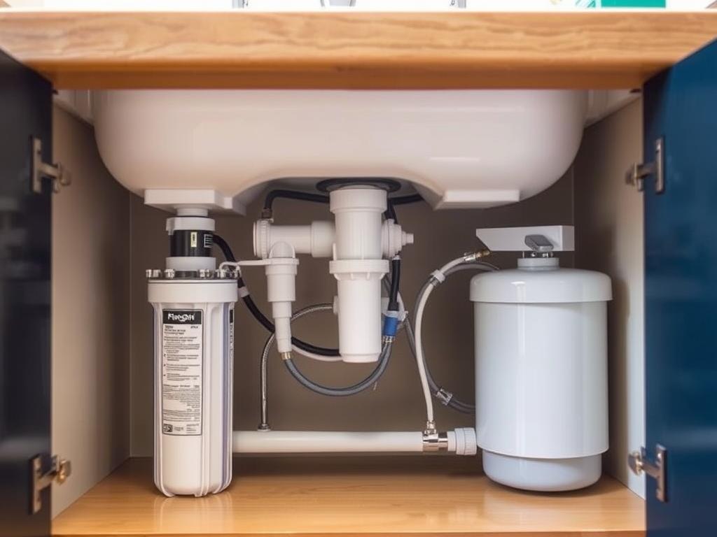 Under-sink water filtration system with dedicated faucet Under-sink water filtration system with dedicated faucet