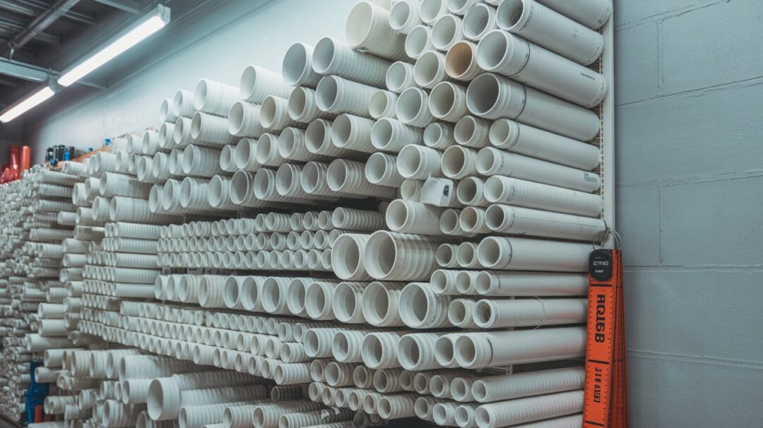 rows of PVC pipe in a hardware store