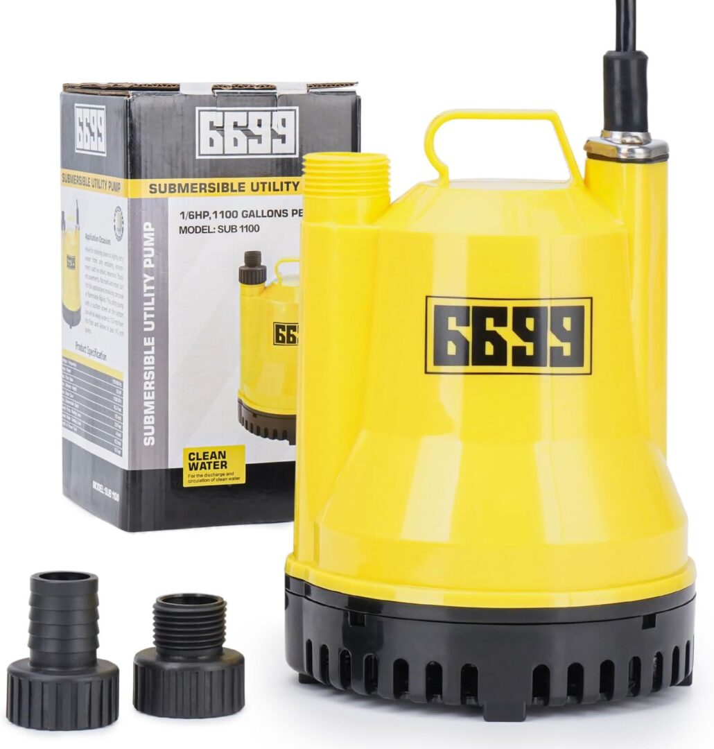 1/6HP Portable Utility Pump Submersible Small Backup Sump Pump Draining pump to Remove Water from Flooding House Basement Pool Tankless Heater Flushing Pump with 10-Foot Cord SUB 1100