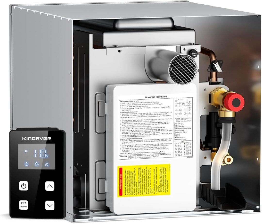 65,000 BTU RV Tankless Water Heater without Door, KINGRVER, Propane Gas, DC 12V, 3 Optional Door Sizes 15"x15" 65,000 BTU RV Tankless Water Heater without Door, KINGRVER, Propane Gas, DC 12V, 3 Optional Door Sizes 15"x15"