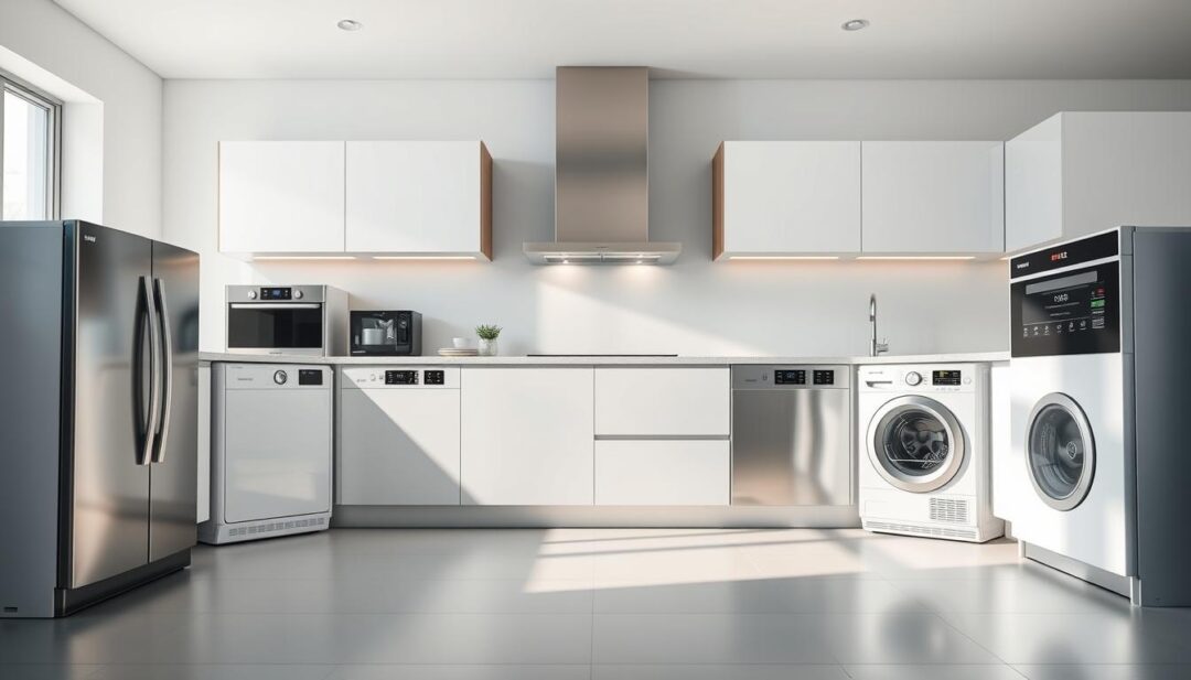 A bright, well-lit kitchen interior, showcasing a sleek line-up of the most popular smart dishwasher brands in 2023. The foreground features detailed product shots of leading models from top brands like Samsung, LG, Bosch, Miele, and GE, arranged in an appealing display. The middle ground provides a crisp, minimalist backdrop, allowing the dishwashers to take center stage. The background subtly suggests a modern, connected home setting, hinting at the smart capabilities of these appliances. Soft, diffused lighting from above accentuates the shiny, metallic finishes and clean lines of the dishwashers, creating a high-end, aspirational atmosphere. The overall composition and styling convey a sense of sophistication and the latest kitchen technology. A bright, well-lit kitchen interior, showcasing a sleek line-up of the most popular smart dishwasher brands in 2023. The foreground features detailed product shots of leading models from top brands like Samsung, LG, Bosch, Miele, and GE, arranged in an appealing display. The middle ground provides a crisp, minimalist backdrop, allowing the dishwashers to take center stage. The background subtly suggests a modern, connected home setting, hinting at the smart capabilities of these appliances. Soft, diffused lighting from above accentuates the shiny, metallic finishes and clean lines of the dishwashers, creating a high-end, aspirational atmosphere. The overall composition and styling convey a sense of sophistication and the latest kitchen technology.