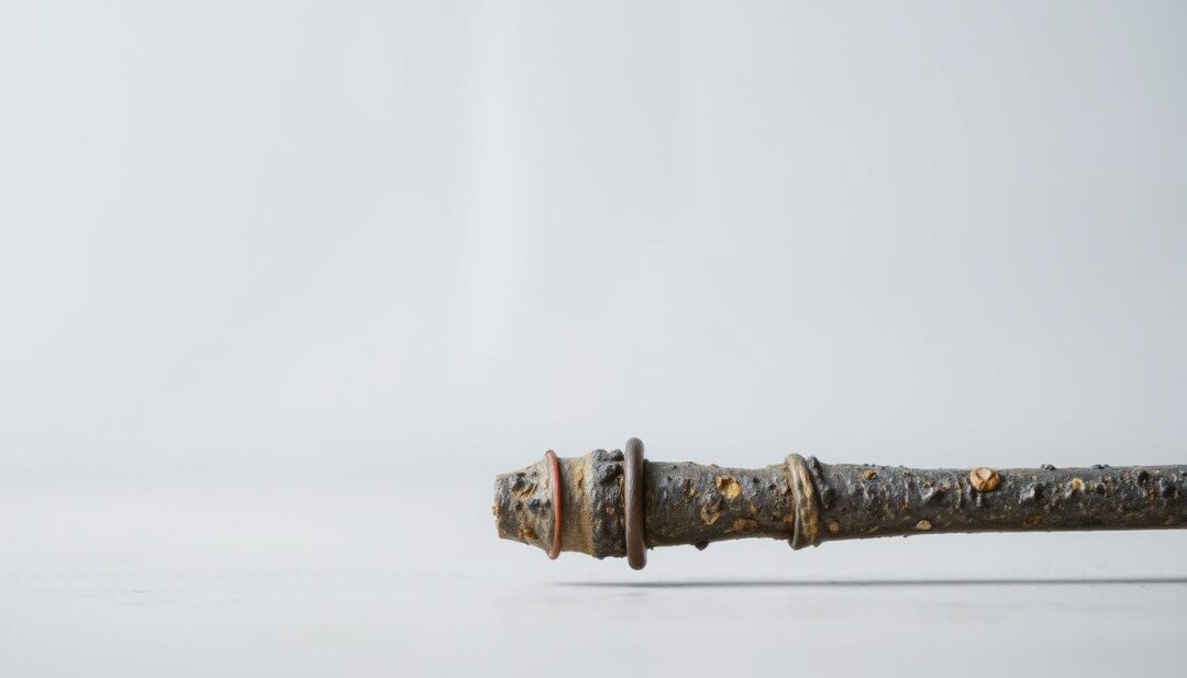 A close-up view of an anode rod with visible signs of degradation, set against a neutral background. The anode rod is positioned in the foreground, illuminated by soft, diffused lighting that emphasizes its textured surface and discoloration. The middle ground features a clean, minimalist backdrop, allowing the anode rod to be the focal point. The overall atmosphere conveys a sense of technical inspection and analysis, hinting at the importance of properly maintaining and replacing this critical component. A close-up view of an anode rod with visible signs of degradation, set against a neutral background. The anode rod is positioned in the foreground, illuminated by soft, diffused lighting that emphasizes its textured surface and discoloration. The middle ground features a clean, minimalist backdrop, allowing the anode rod to be the focal point. The overall atmosphere conveys a sense of technical inspection and analysis, hinting at the importance of properly maintaining and replacing this critical component.