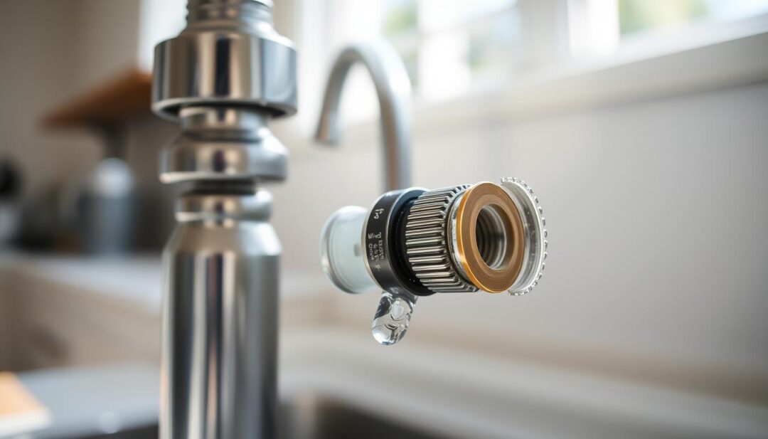 A detailed close-up view of a leaky reverse osmosis faucet in a well-lit kitchen, with the faucet's internals exposed, revealing the worn-out washers and o-rings causing the persistent drip. The faucet is set against a blurred background, allowing the viewer to focus on the technical details of the issue. The lighting is soft and natural, casting gentle shadows that highlight the intricate components. The overall scene conveys a sense of thoughtful examination, guiding the viewer to understand the common causes and solutions for this plumbing problem. A detailed close-up view of a leaky reverse osmosis faucet in a well-lit kitchen, with the faucet's internals exposed, revealing the worn-out washers and o-rings causing the persistent drip. The faucet is set against a blurred background, allowing the viewer to focus on the technical details of the issue. The lighting is soft and natural, casting gentle shadows that highlight the intricate components. The overall scene conveys a sense of thoughtful examination, guiding the viewer to understand the common causes and solutions for this plumbing problem.