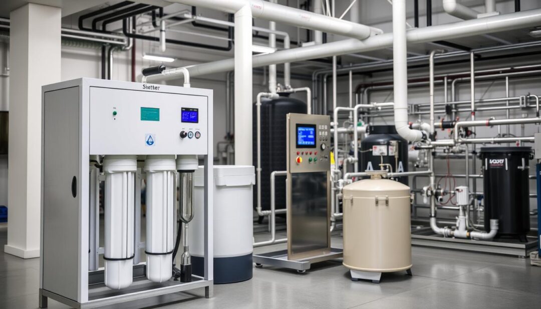 A modern, well-lit industrial setting showcasing a comprehensive water purification system. In the foreground, a sleek reverse osmosis unit with various filtration stages and a softening system, all encased in a clean, minimalist design. The middle ground features a digital display and control panel, providing real-time data on water quality and system performance. In the background, a network of interconnected pipes and valves, conveying the efficient removal of contaminants and the production of crystal-clear, purified water. The scene is bathed in a soft, even lighting, emphasizing the technological sophistication and attention to detail in the system's design and function. A modern, well-lit industrial setting showcasing a comprehensive water purification system. In the foreground, a sleek reverse osmosis unit with various filtration stages and a softening system, all encased in a clean, minimalist design. The middle ground features a digital display and control panel, providing real-time data on water quality and system performance. In the background, a network of interconnected pipes and valves, conveying the efficient removal of contaminants and the production of crystal-clear, purified water. The scene is bathed in a soft, even lighting, emphasizing the technological sophistication and attention to detail in the system's design and function.