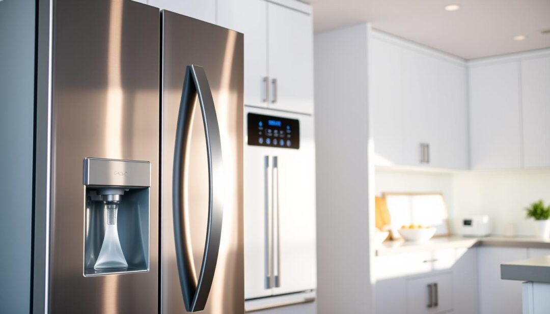 A sleek, modern kitchen interior showcasing the interplay between a water softener and a refrigerator filter. In the foreground, a gleaming, stainless steel refrigerator with a clear water dispenser, casting soft, diffused lighting across the scene. The middle ground features a well-integrated water softener unit, its digital display providing subtle, informative details. The background subtly depicts clean, white cabinetry and minimalist decor, emphasizing the streamlined, high-tech aesthetic. The overall mood is one of sophistication and technological refinement, capturing the essence of "Taste and Odor Improvements: What Each System Contributes". A sleek, modern kitchen interior showcasing the interplay between a water softener and a refrigerator filter. In the foreground, a gleaming, stainless steel refrigerator with a clear water dispenser, casting soft, diffused lighting across the scene. The middle ground features a well-integrated water softener unit, its digital display providing subtle, informative details. The background subtly depicts clean, white cabinetry and minimalist decor, emphasizing the streamlined, high-tech aesthetic. The overall mood is one of sophistication and technological refinement, capturing the essence of "Taste and Odor Improvements: What Each System Contributes".