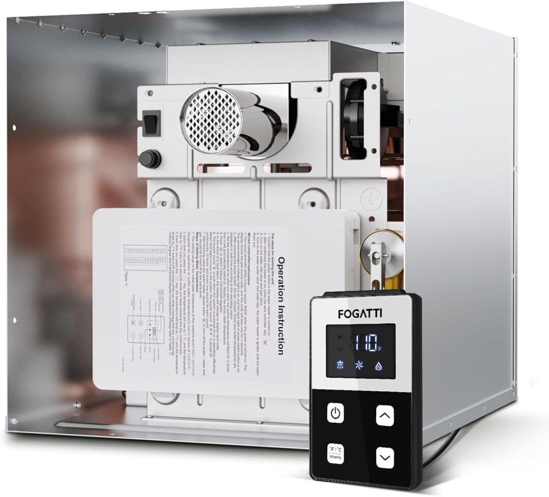 FOGATTI RV Tankless Water Heater, InstaShower 7, 3 Optional Door Sizes 15"x15", 15"x18" and 18"x18" for Refitment, DC 12V, Optimized... FOGATTI RV Tankless Water Heater, InstaShower 7, 3 Optional Door Sizes 15"x15", 15"x18" and 18"x18" for Refitment, DC 12V, Optimized...