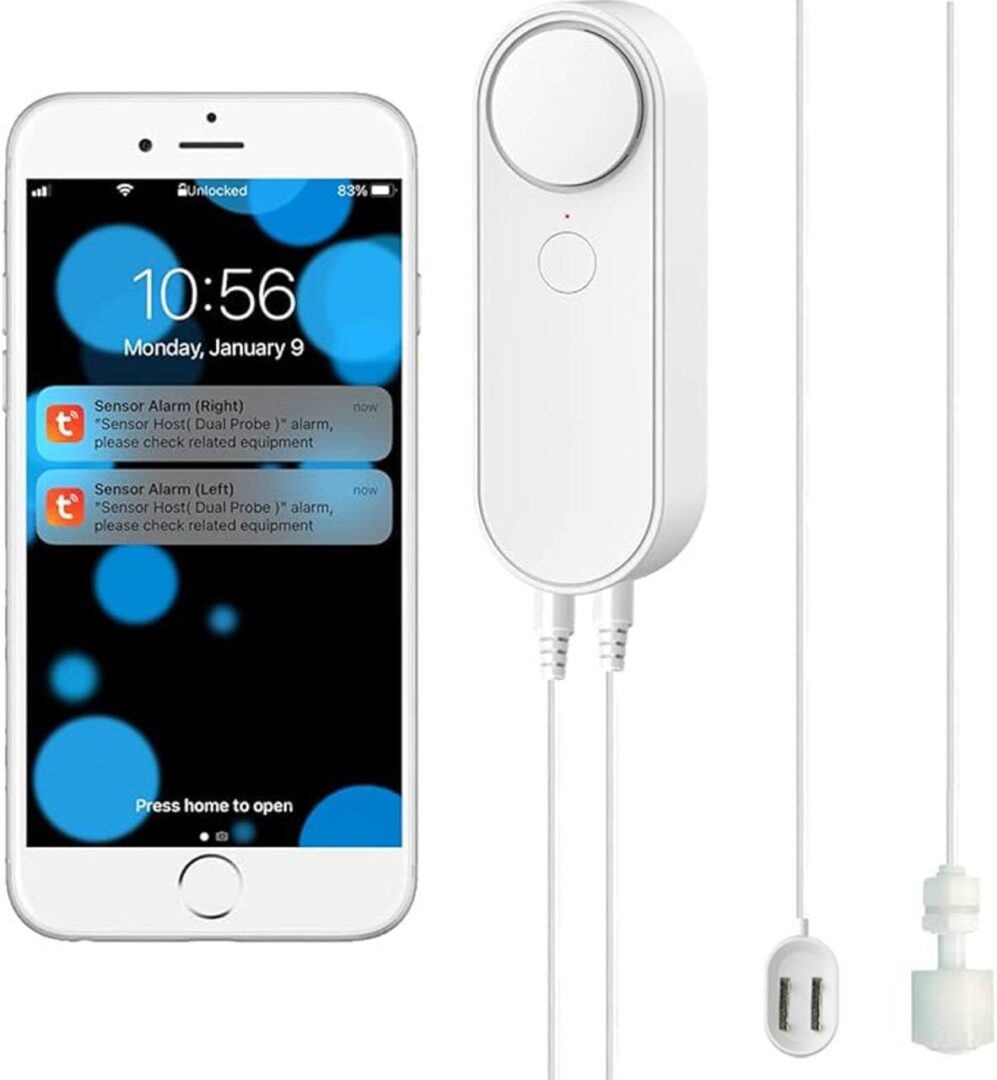 WiFi Water Leak / Water Level 2 in 1 Detector, Smart Water Sensor Alarms, Detached 16.4FT Dual Detection Line, Left and Right Dual Alarms, Remote App WiFi Water Leak / Water Level 2 in 1 Detector, Smart Water Sensor Alarms, Detached 16.4FT Dual Detection Line, Left and Right Dual Alarms, Remote App