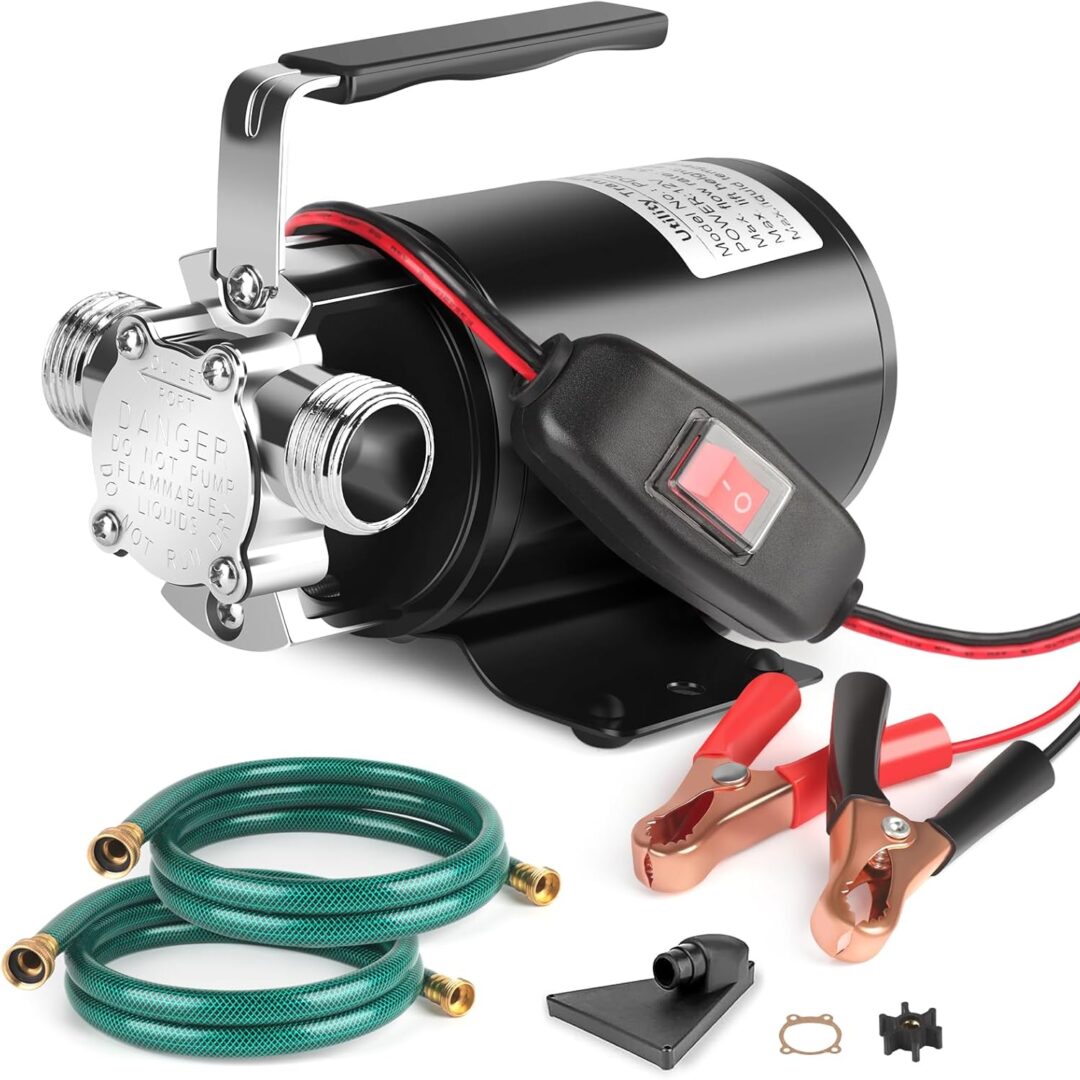 Water Transfer Pump, 115V 1/10HP Electric Utility Pump with On/Off Switch 2 * 6 ft Water Hoses Kit for Removing Water from Garden Pools Aquariums Hot Tub Draining 1/8’’ Low Suction for Rain Barrel