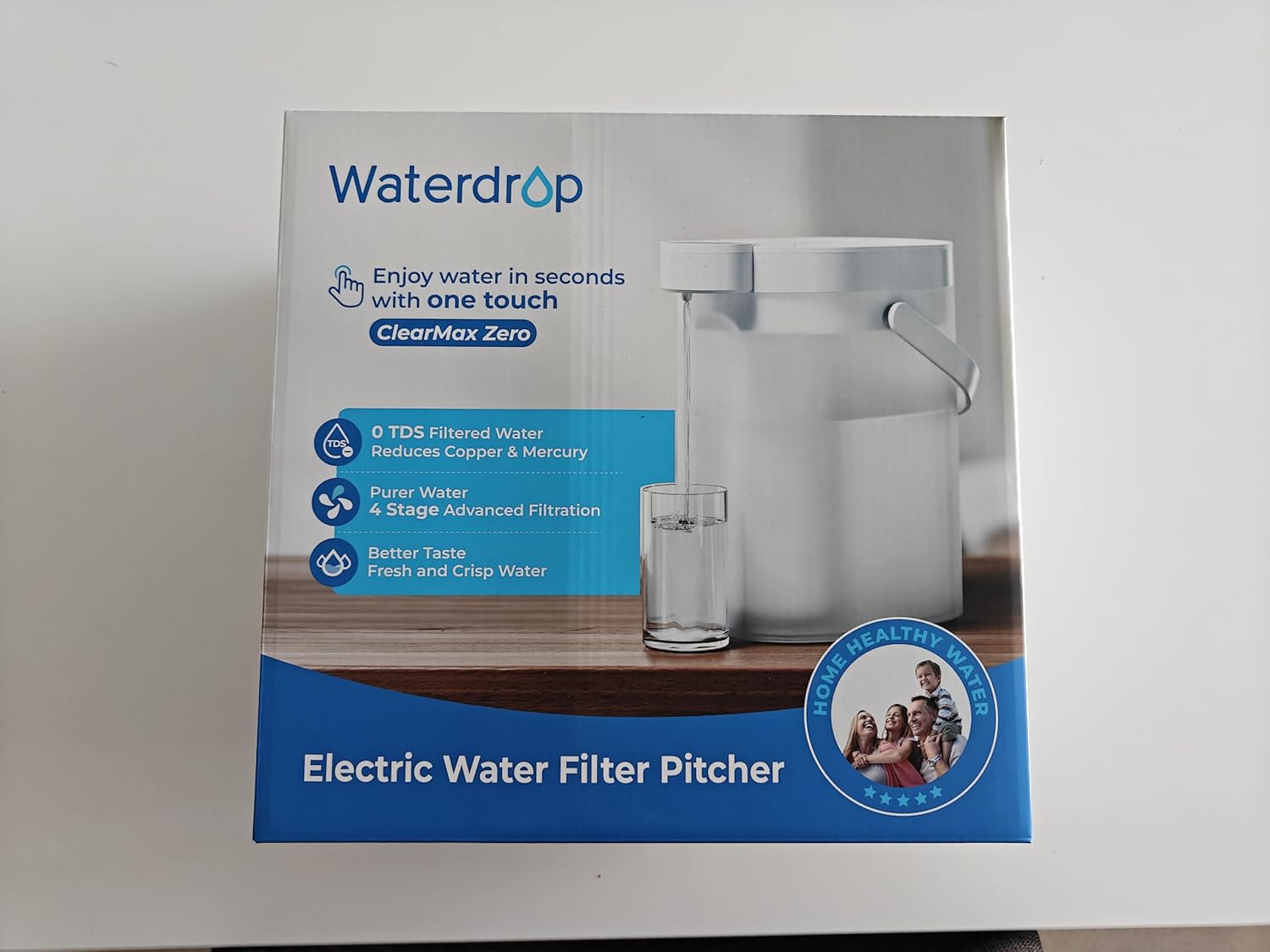 Waterdrop 0 TDS Zero TDS Water Rechargeable Water Filter Dispenser, 4-Stage Instant Electric Powerful Pitcher, Reduce Chlorine, Lead, 15-Cup Countertop Water Filtration System with 1 Filter, White