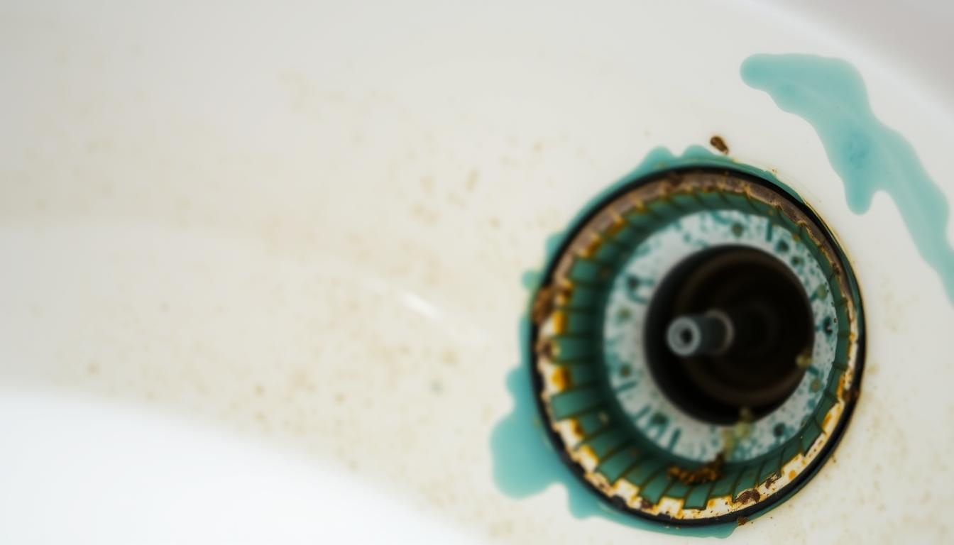 Blue-green stains on bathroom fixtures caused by acidic water