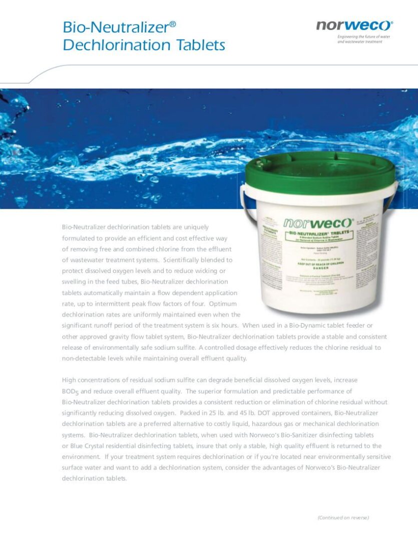 Norweco Bio-Neutralizer Tablets - 45lb - Dechlorination Tablets - 35% Sodium Sulfite Norweco Bio-Neutralizer Tablets - 45lb - Dechlorination Tablets - 35% Sodium Sulfite