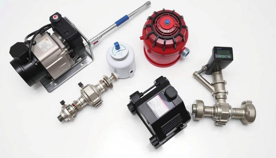 A well-lit, high-angle view of an assortment of plumbing disinfection equipment, including a motorized sewer jetter, a chemical dosing pump, a backflow prevention device, and a digital flow meter. The equipment is arranged neatly on a clean, white surface, with a sense of order and professionalism. The lighting is bright and even, highlighting the intricate details and stainless steel finish of the components. The overall scene conveys a sense of precision, efficiency, and the importance of proper plumbing line disinfection. A well-lit, high-angle view of an assortment of plumbing disinfection equipment, including a motorized sewer jetter, a chemical dosing pump, a backflow prevention device, and a digital flow meter. The equipment is arranged neatly on a clean, white surface, with a sense of order and professionalism. The lighting is bright and even, highlighting the intricate details and stainless steel finish of the components. The overall scene conveys a sense of precision, efficiency, and the importance of proper plumbing line disinfection.